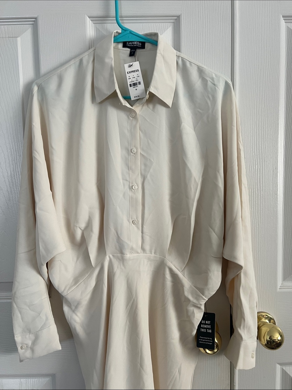 Express Cream Long-Sleeve Button-Up Dress